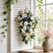 25" Spring Blue Rose Teardrop Floral Swag – Artificial Front Door, Window, Porch & Stair Railing Hanging Decoration for Indoor & Outdoor Home, Wedding & Holiday Décor